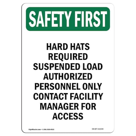 OSHA SAFETY FIRST Sign, Hard Hats Required Suspended Load, 5in X 3.5in Decal, 10PK